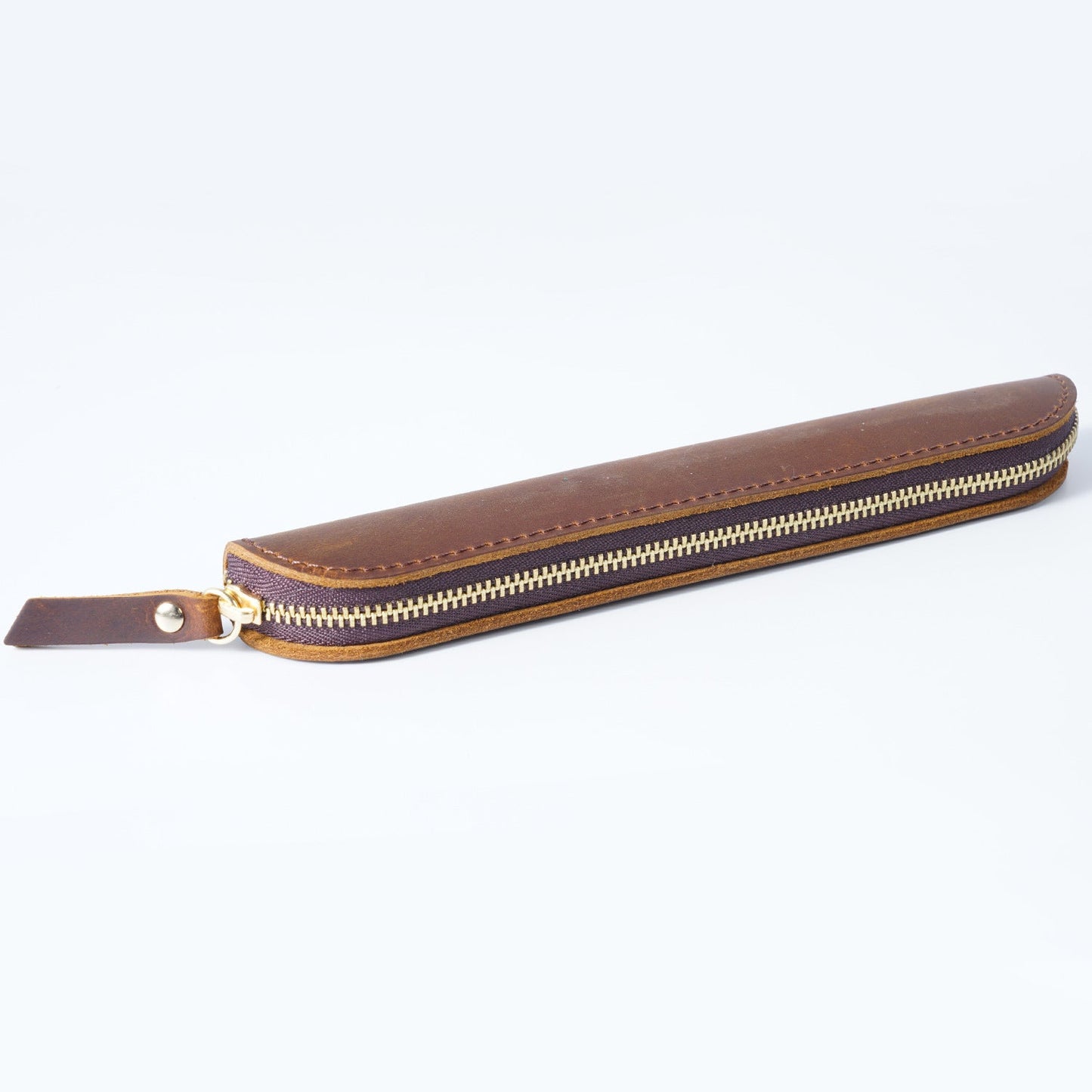Retro Simple Leather Cowhide Zipper Mini Pencil Case