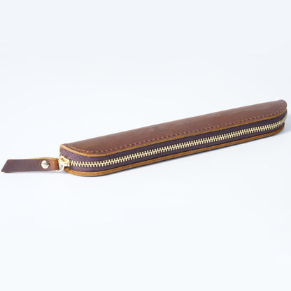 Retro Simple Leather Cowhide Zipper Mini Pencil Case