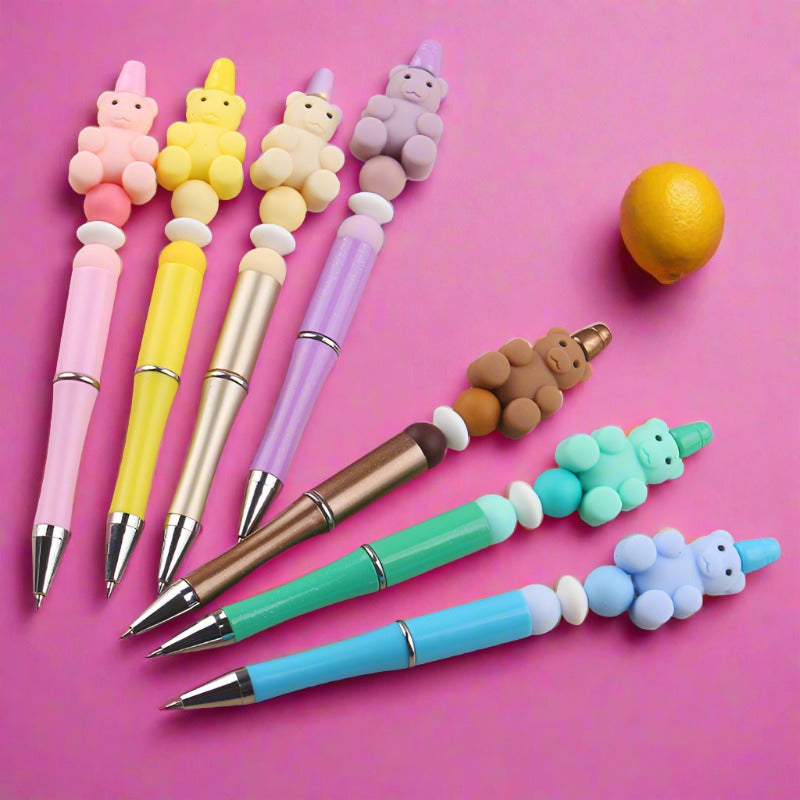 Beaded Pens DIY Handmade Bear Silicone Beads Colorful
