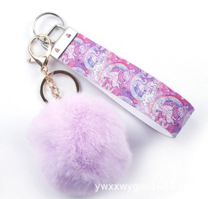Fur Ball PU Leather Lanyard