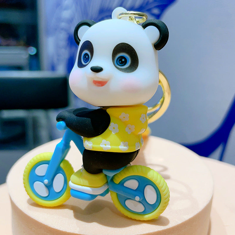 Cartoon Cycling Panda PVC Keychain Cute Keychain
