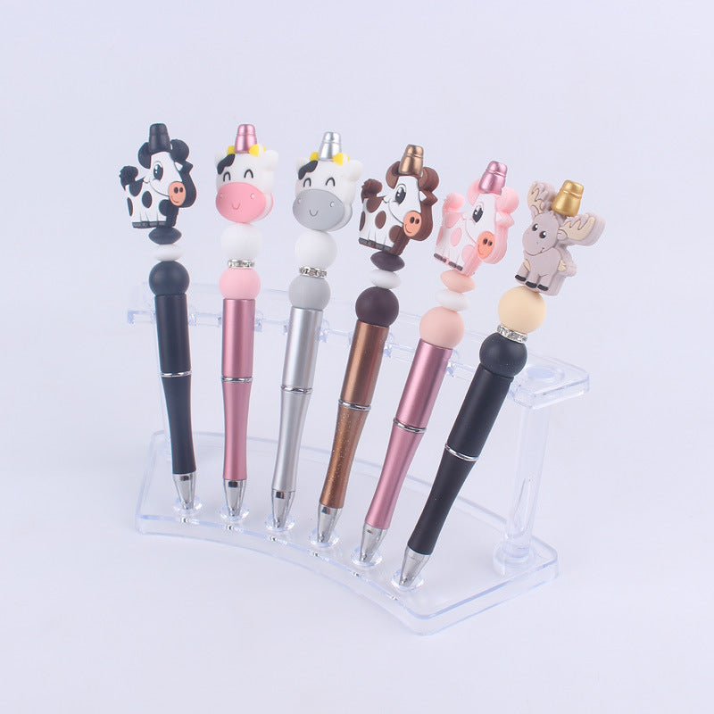 Handmade Beaded Pen Cartoon Animal Cow Silicone Beaded