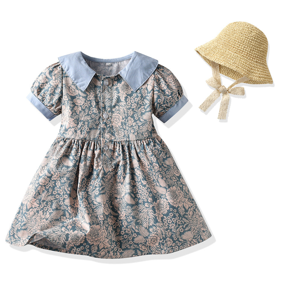Children's Cotton Short Sleeved Printed Shirts and Suspenders