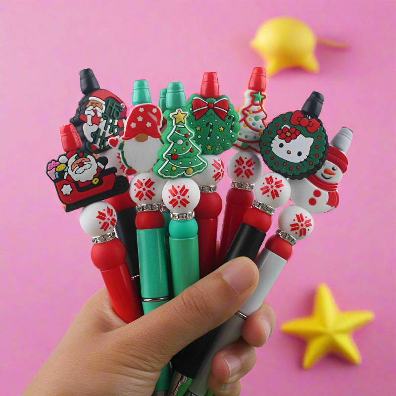 Cartoon Christmas Snowman Tree Beadable Silicone Beaded Ballpoint