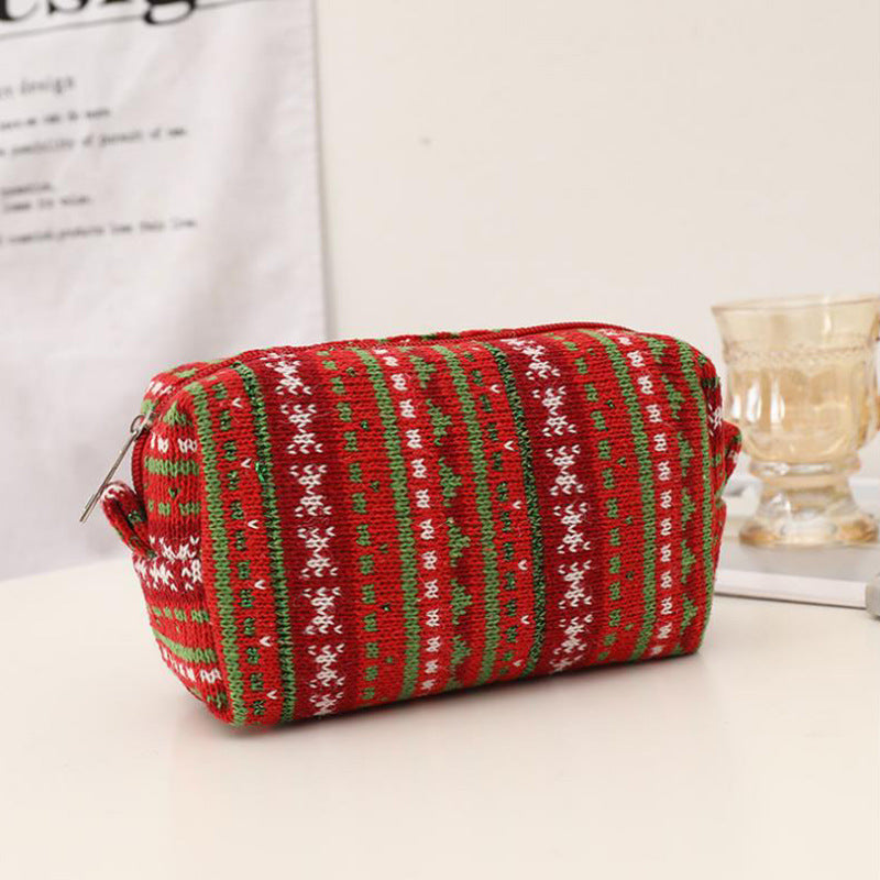 New Year Christmas Red Knitted Wool Pencil Bag