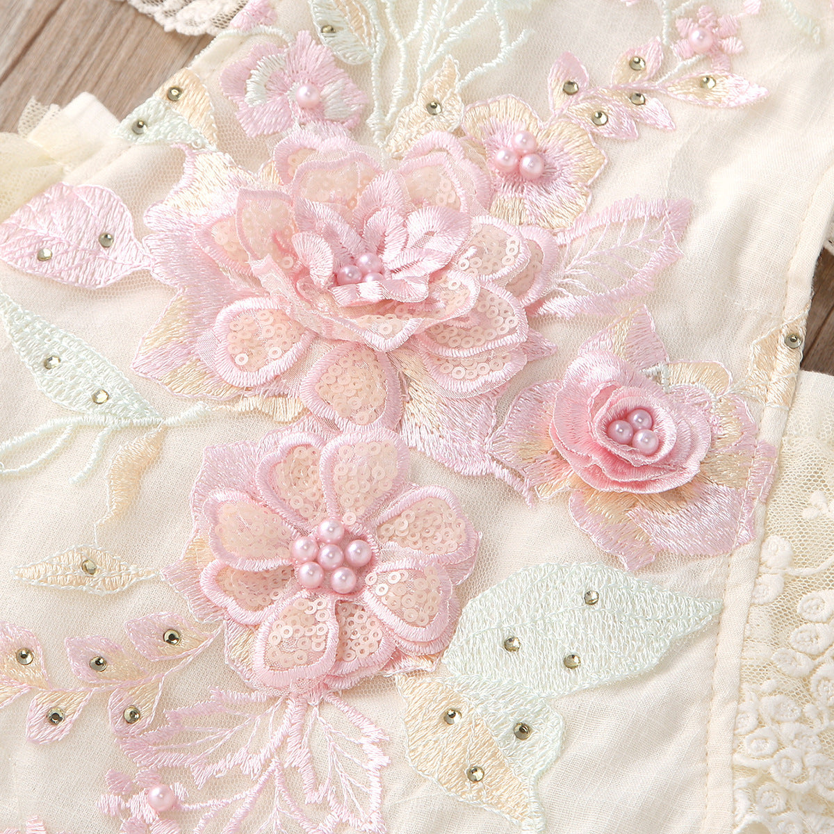 Lace Mesh Flying Sleeves Pearl Triangle Siamese Baby Clothes
