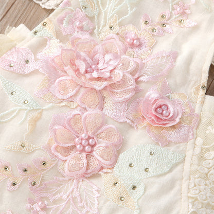 Lace Mesh Flying Sleeves Pearl Triangle Siamese Baby Clothes