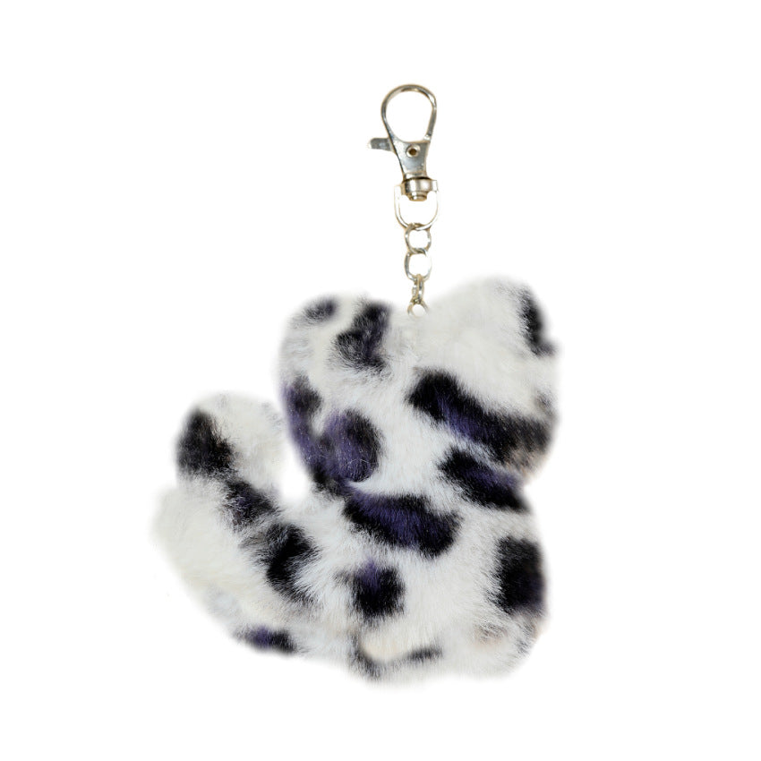 Leopard Patterned Kitten Fur Ball Keychain