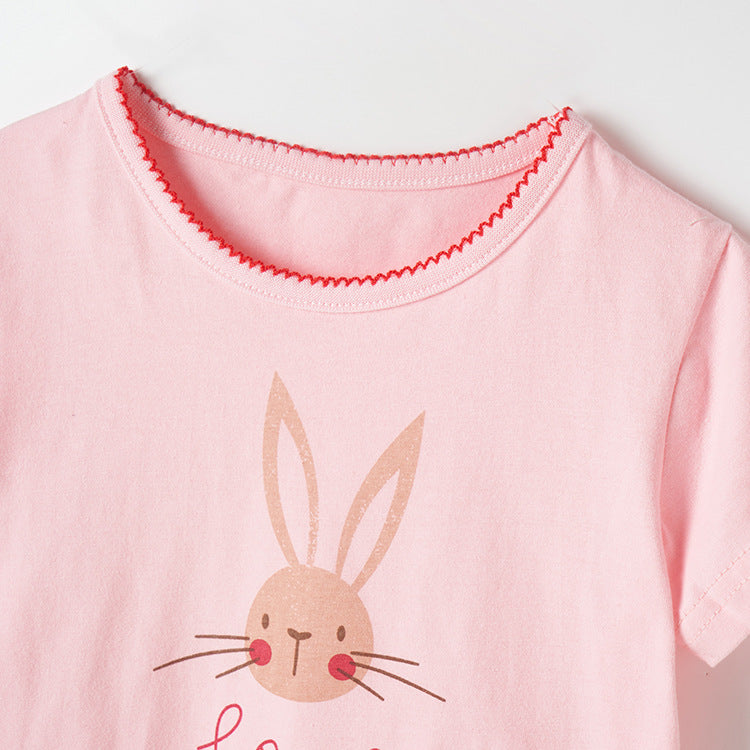 Girls Rabbit Print Half Sleeve Tops