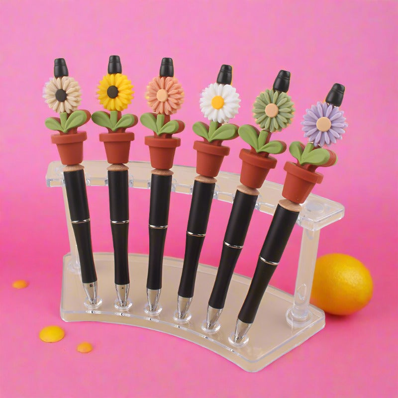 Silicone Beaded Sunflower Potted Wooden Beads Plastic