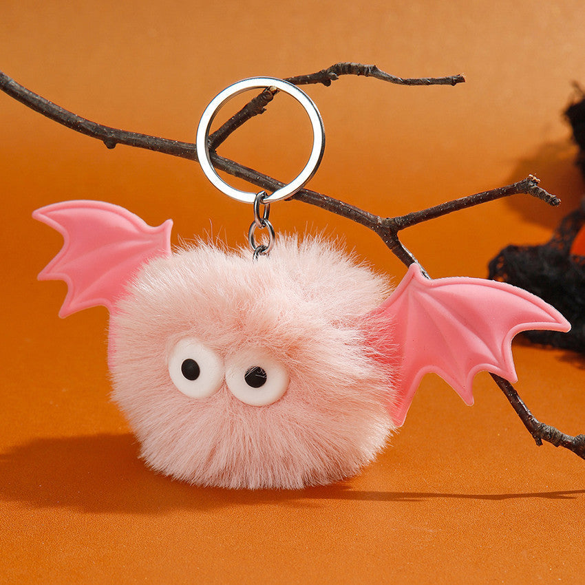 Halloween Bat Plush Pom Keychain