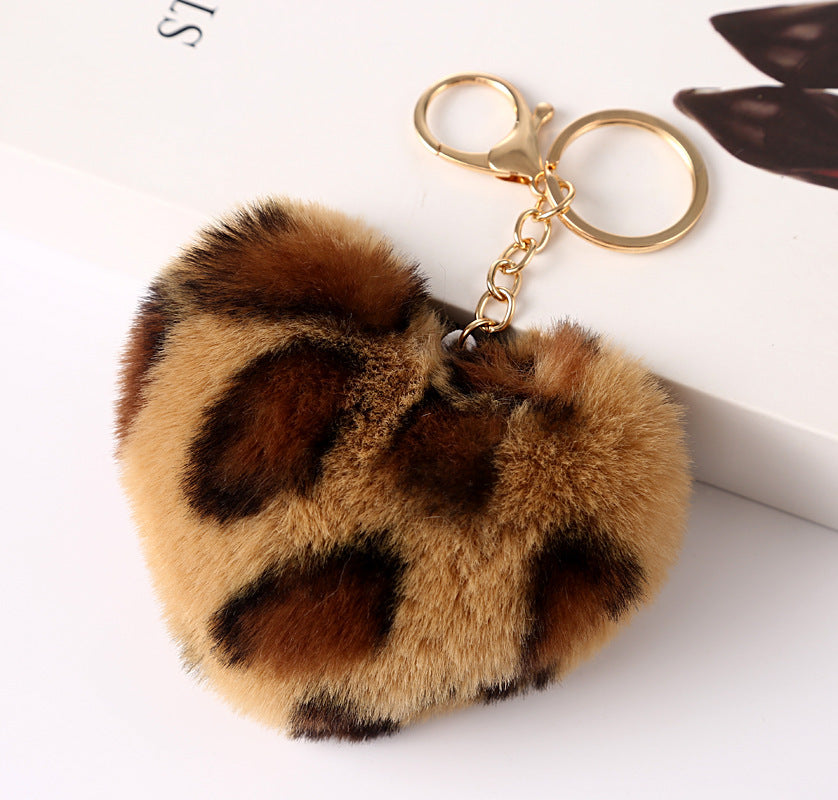 Leopard Print Love Plush Ball Keychain
