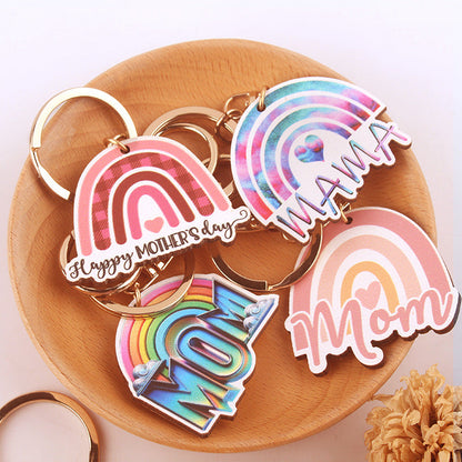 Cartoon Western Rainbow MAMA Wooden Small Keychains