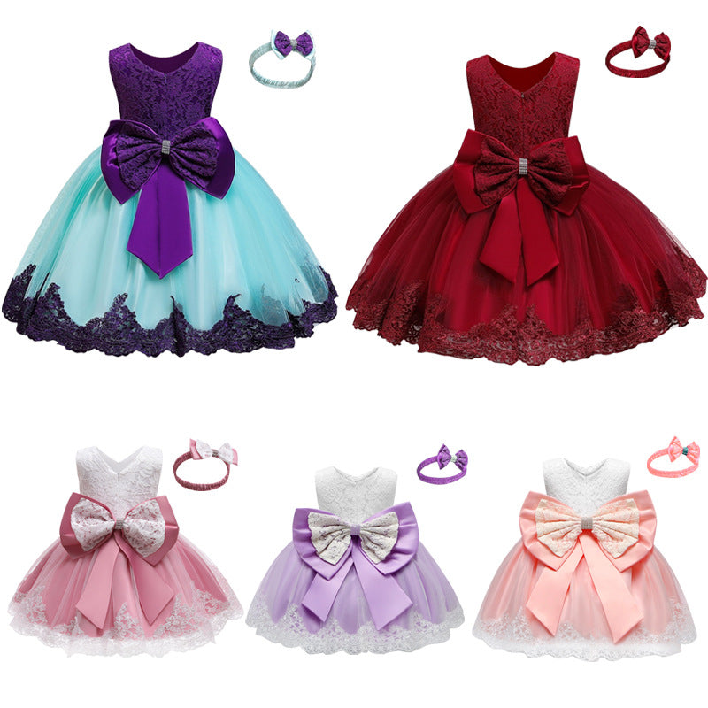 Children's One Year Old Bow Tie Lace Polyester Dresses