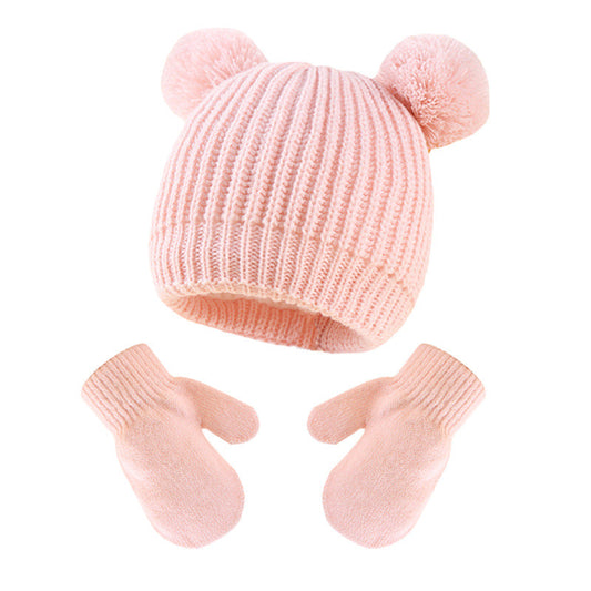 Wholesale Children's Hat Knitted Hat Set Cute Double Ball Wool Polyester Baby Hat 10pcs