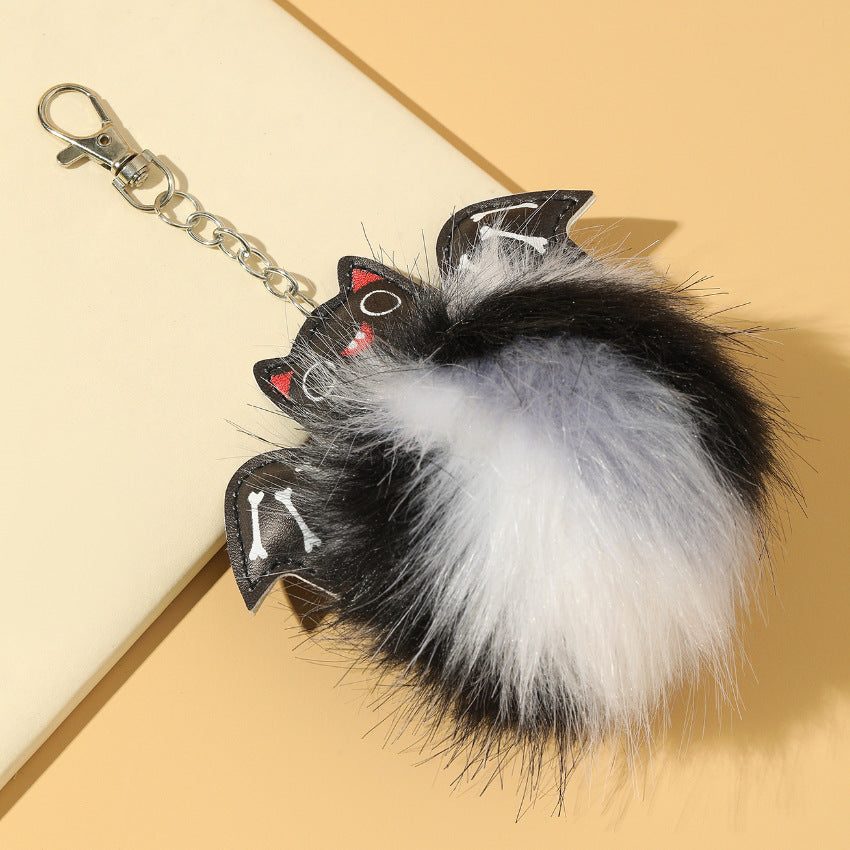 Halloween PU Bat Fur Balls Keychain