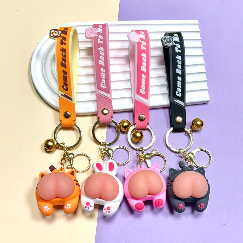 Cartoon Q Elastic Butt Decompression PVC Soft Glue Keychain