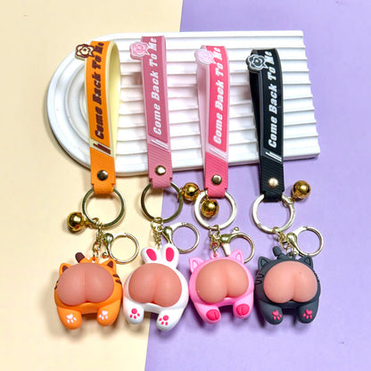 Cartoon Q Elastic Butt Decompression PVC Soft Glue Keychain