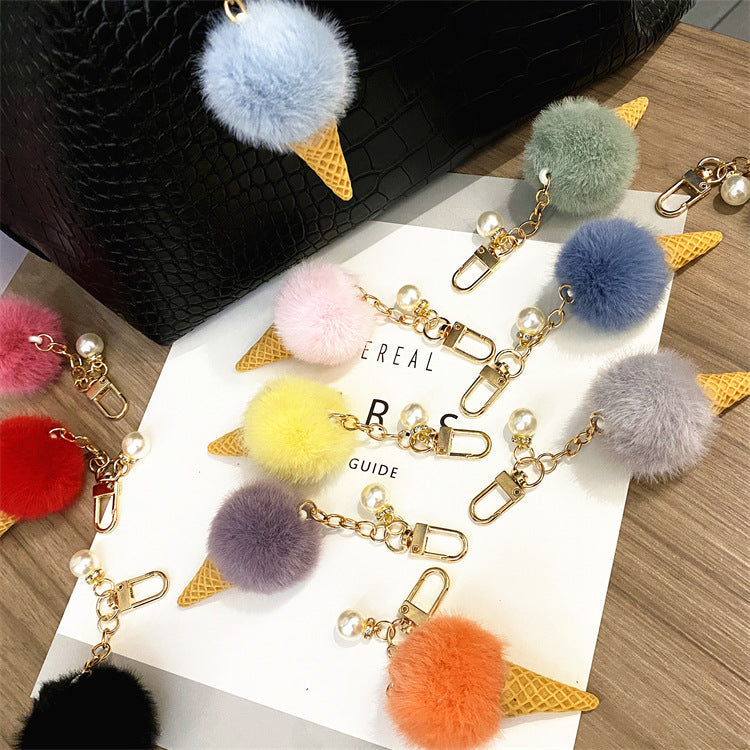 Plush Candy Color Ice Cream Pom Keychain