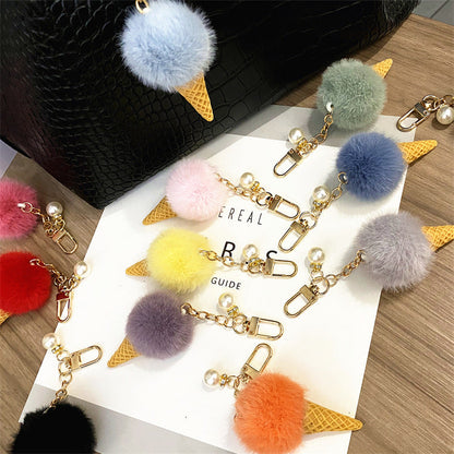 Plush Candy Color Ice Cream Pom Keychain