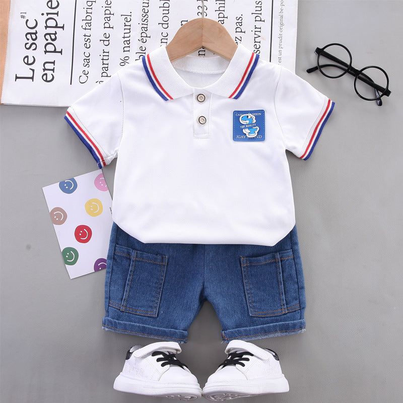 Wholesale Boys' Lapel Short Sleeve Set Cotton Baby Clothes