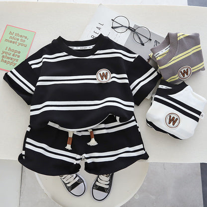 Boys Summer Casual Short Sleeved Shorts Cotton Set