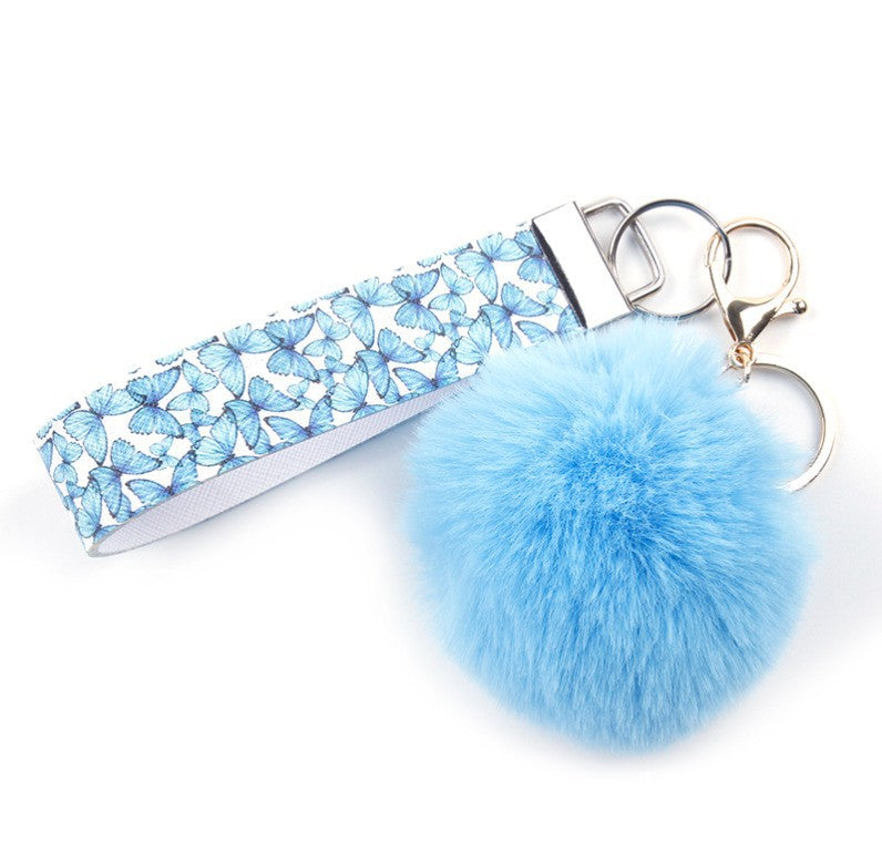 Fur Ball PU Leather Lanyard
