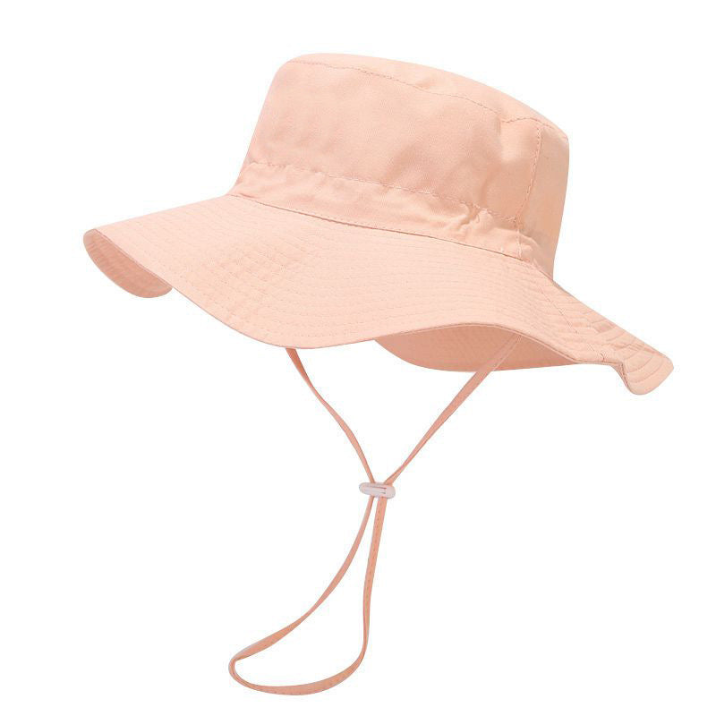 Cotton Solid Color Kids Bucket Hat with Windproof Rope