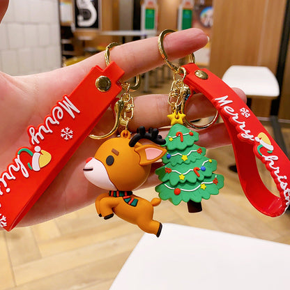 Christmas Cartoon PVC Soft Rubber Elk Snowman Keychain
