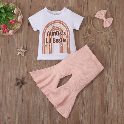 Children's MAMA Rainbow Pants Hair Rope Three-piece Set