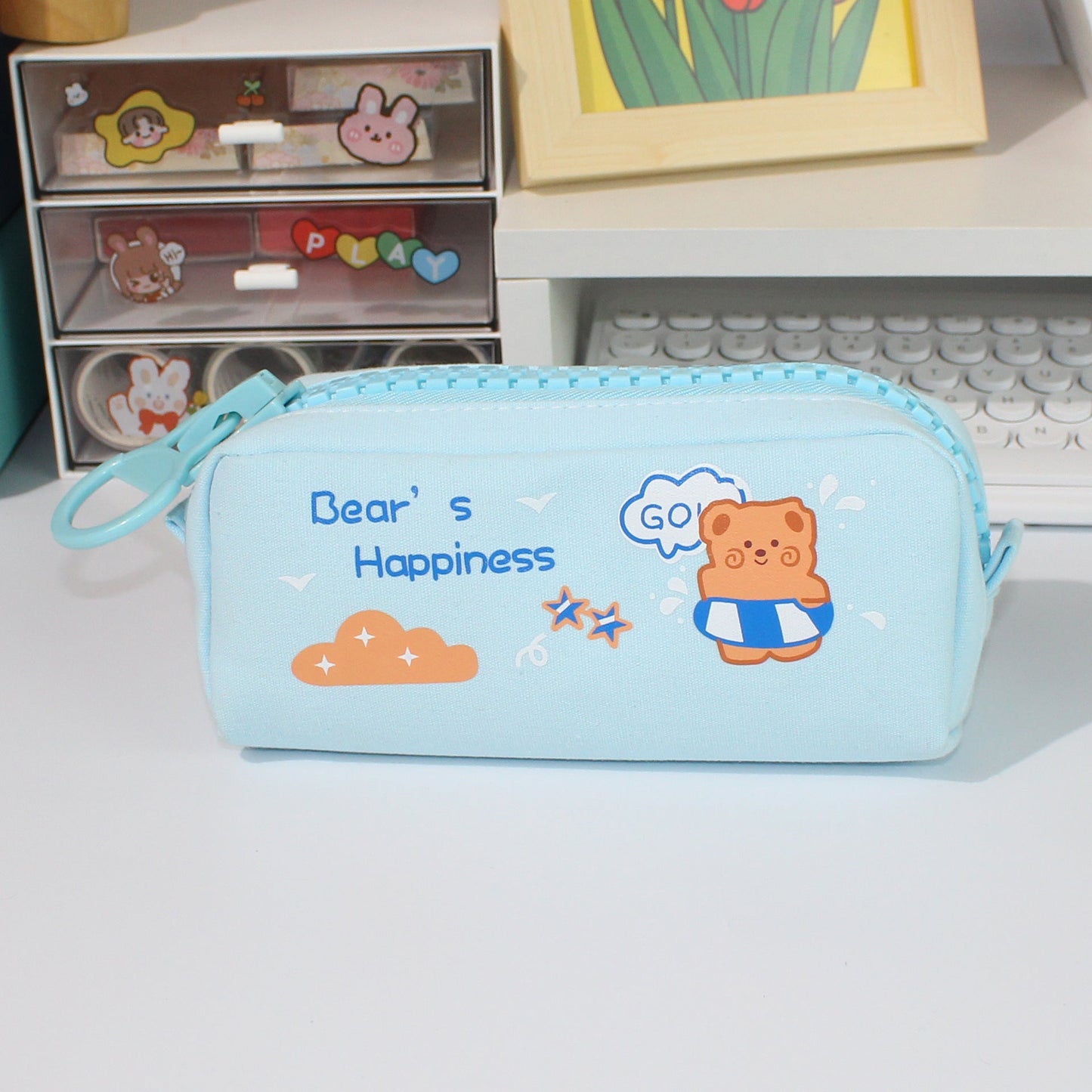 Large Zipper and Large Capacity Cute Canvas Pen Bags