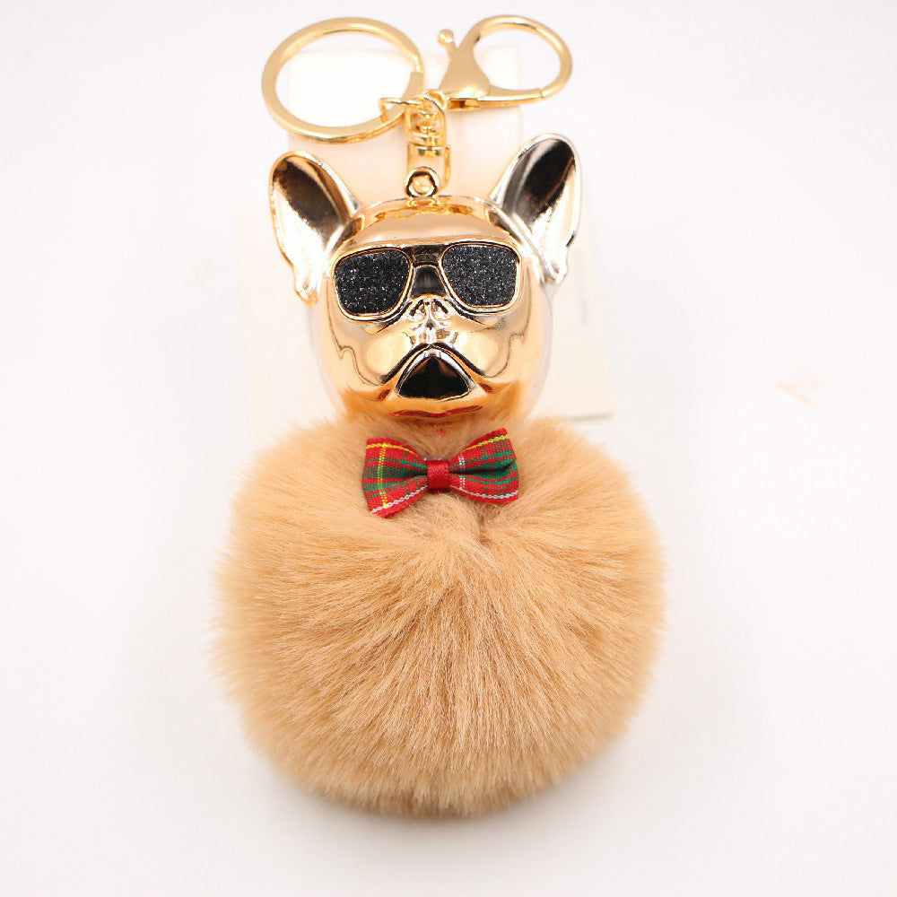 New Creative Sunglasses French Dou Plush Ball Keychain