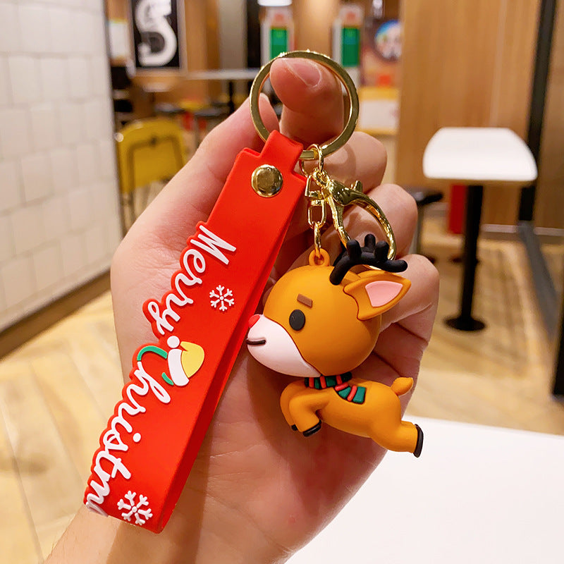 Christmas Cartoon PVC Soft Rubber Elk Snowman Keychain
