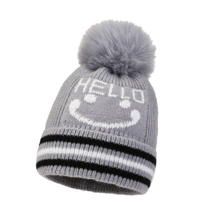 Wholesale 2023 Children's Hat Cartoon Smiling Face Plus Velvet Thickened Cotton Woolen Hat