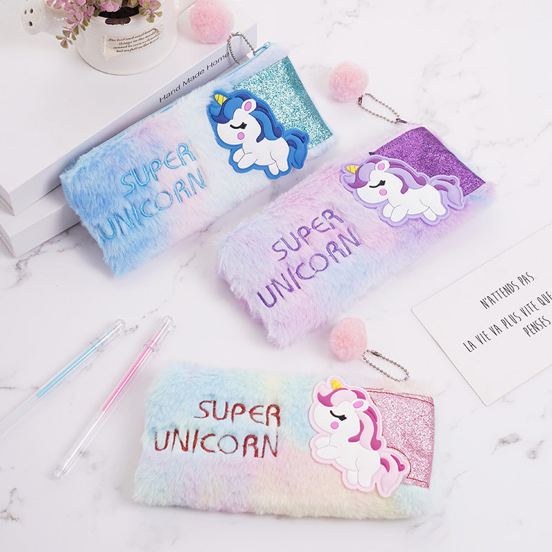 Unicorn Colorful Plush Pen Bags