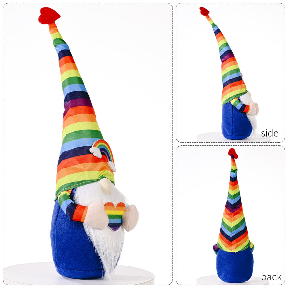 Polyester Knitting Rainbow Elf Rudolph Faceless Doll Colorful