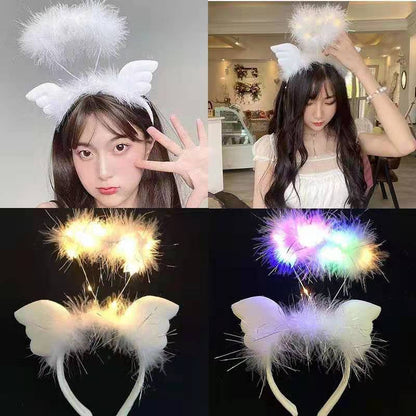 Wholesale Plush Angel Wings Feather Glowing Hair Hoops