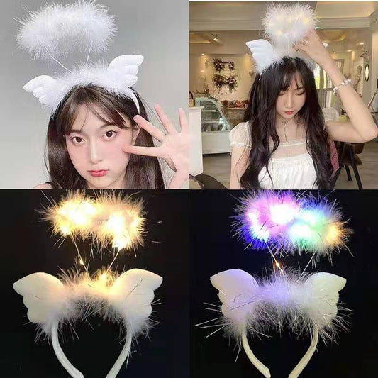 Wholesale Plush Angel Wings Feather Glowing Hair Hoops