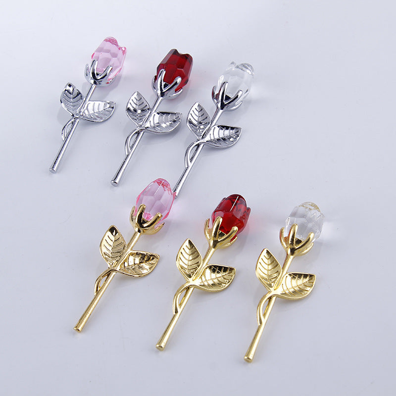 Metal Pole Crystal Rose Handicraft Ornaments
