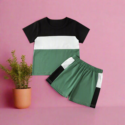 Polyester Color Matching T-shirt Pants Children's Suit