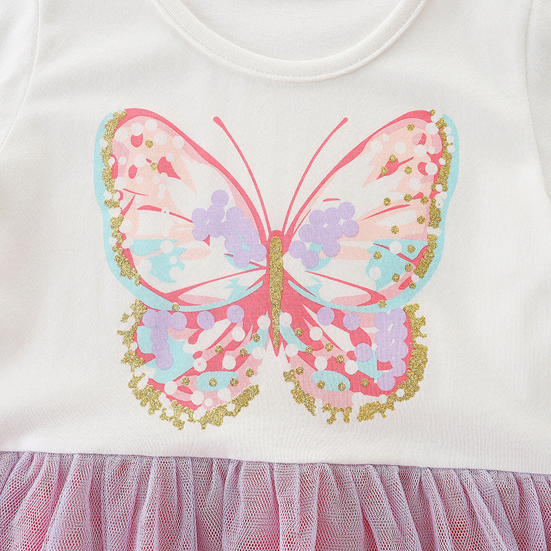 Girls Round Neck Lace Cotton Princess Dress Baby Clothes