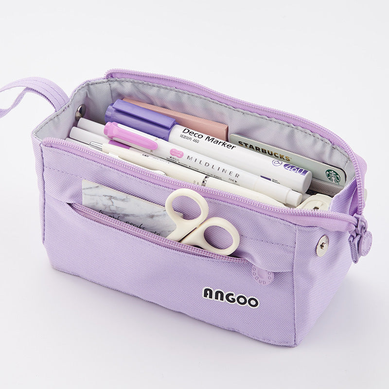 Portable Open Solid Color Canvas Pencil Case