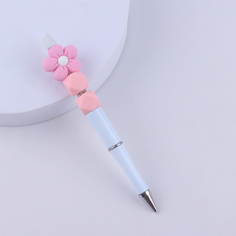 Beadable Pens Handmade Flower Silicone Beaded Ballpoint Pen