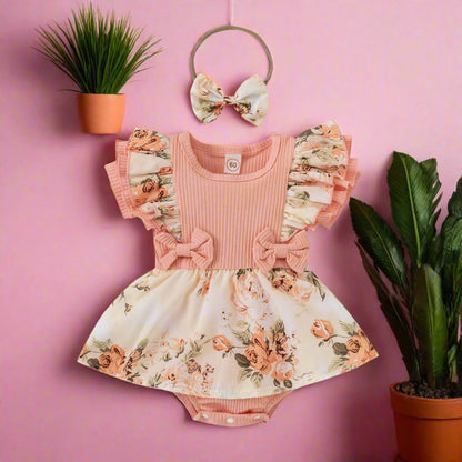 Cotton Jumpsuit with Floral Buns and Baby Crawling Clothes
