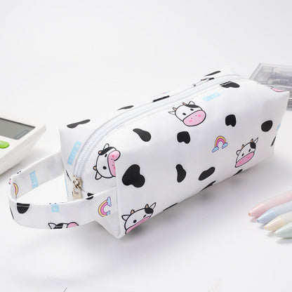 Large Capacity Cow Pattern Printed Simple Polyester Pencil Case