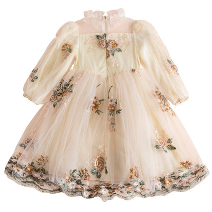 Wholesale Polyester Embroidered Flower Bubble Sleeve Dresses