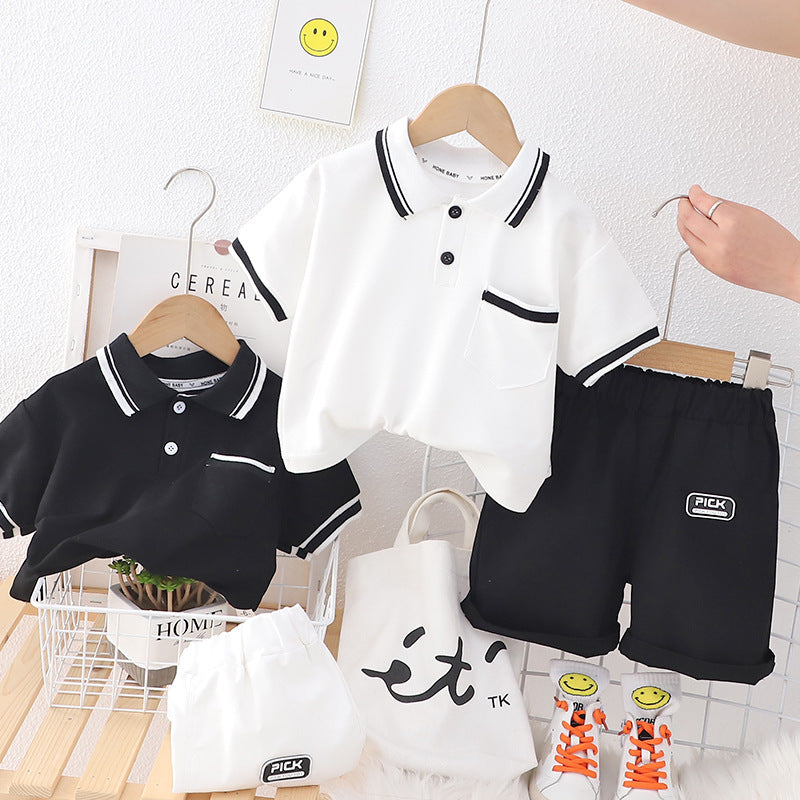 Boys Minimalist Polo Casual Short Sleeved Shorts Cotton Set
