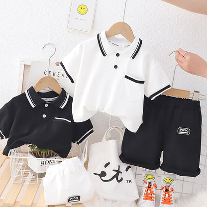 Boys Minimalist Polo Casual Short Sleeved Shorts Cotton Set