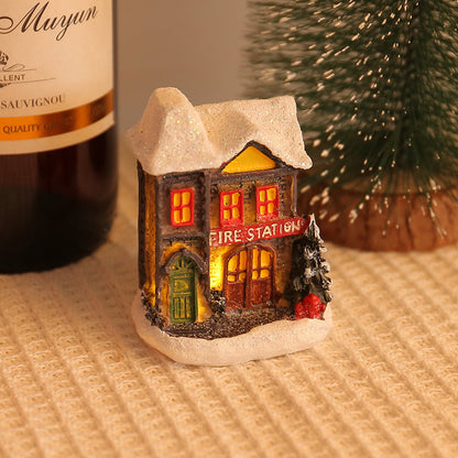 Christmas Resin Colored Luminous House Desktop Ornaments