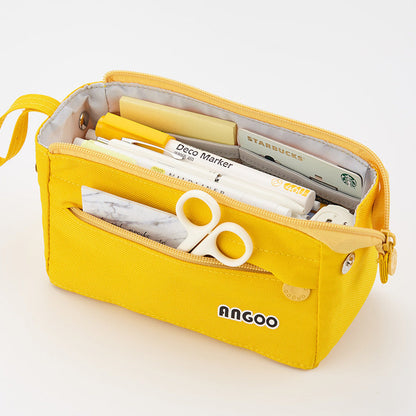 Portable Open Solid Color Canvas Pencil Case